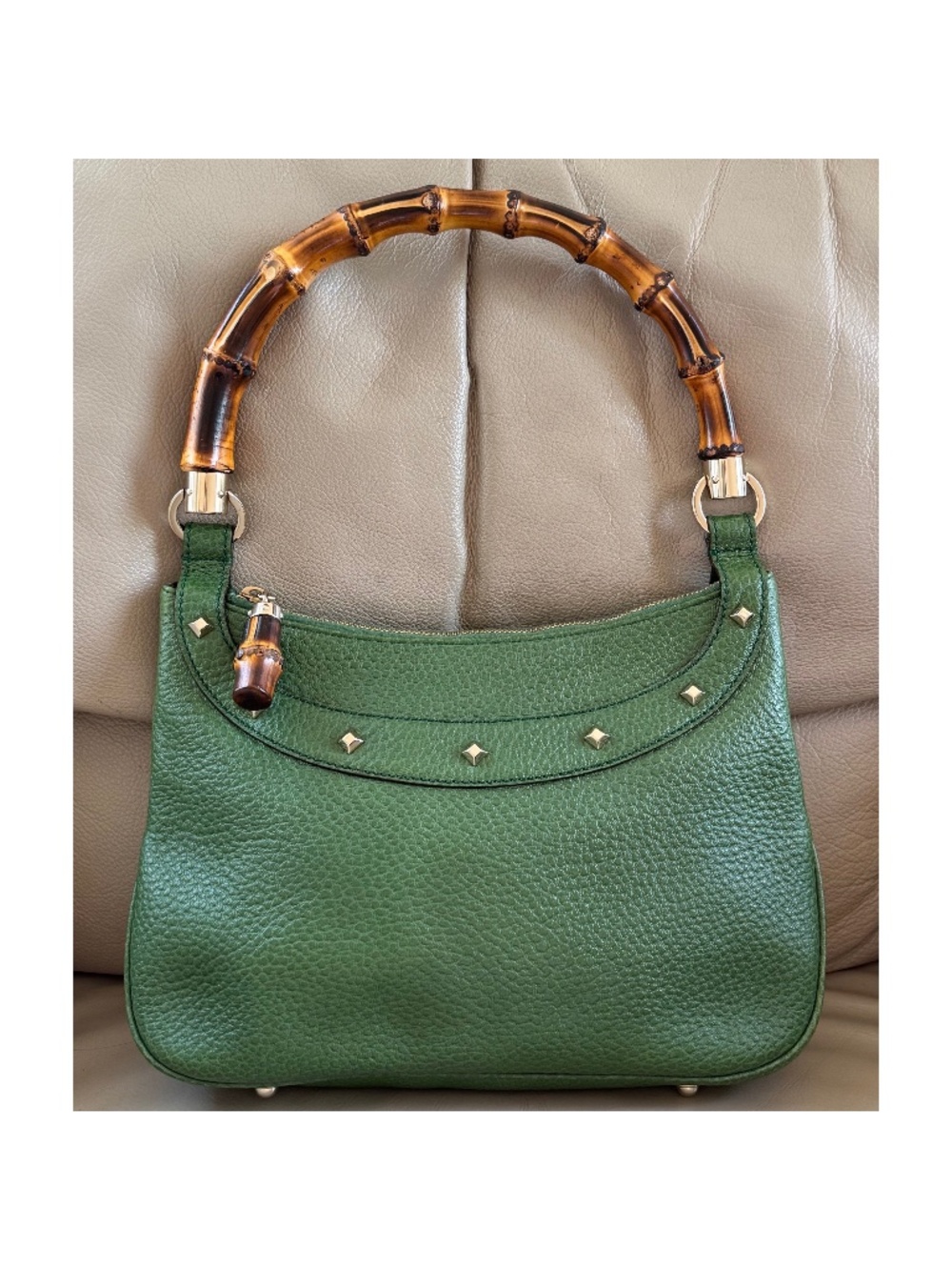 Authentic Gucci Anita Green Leather Bamboo Top Handle Bag